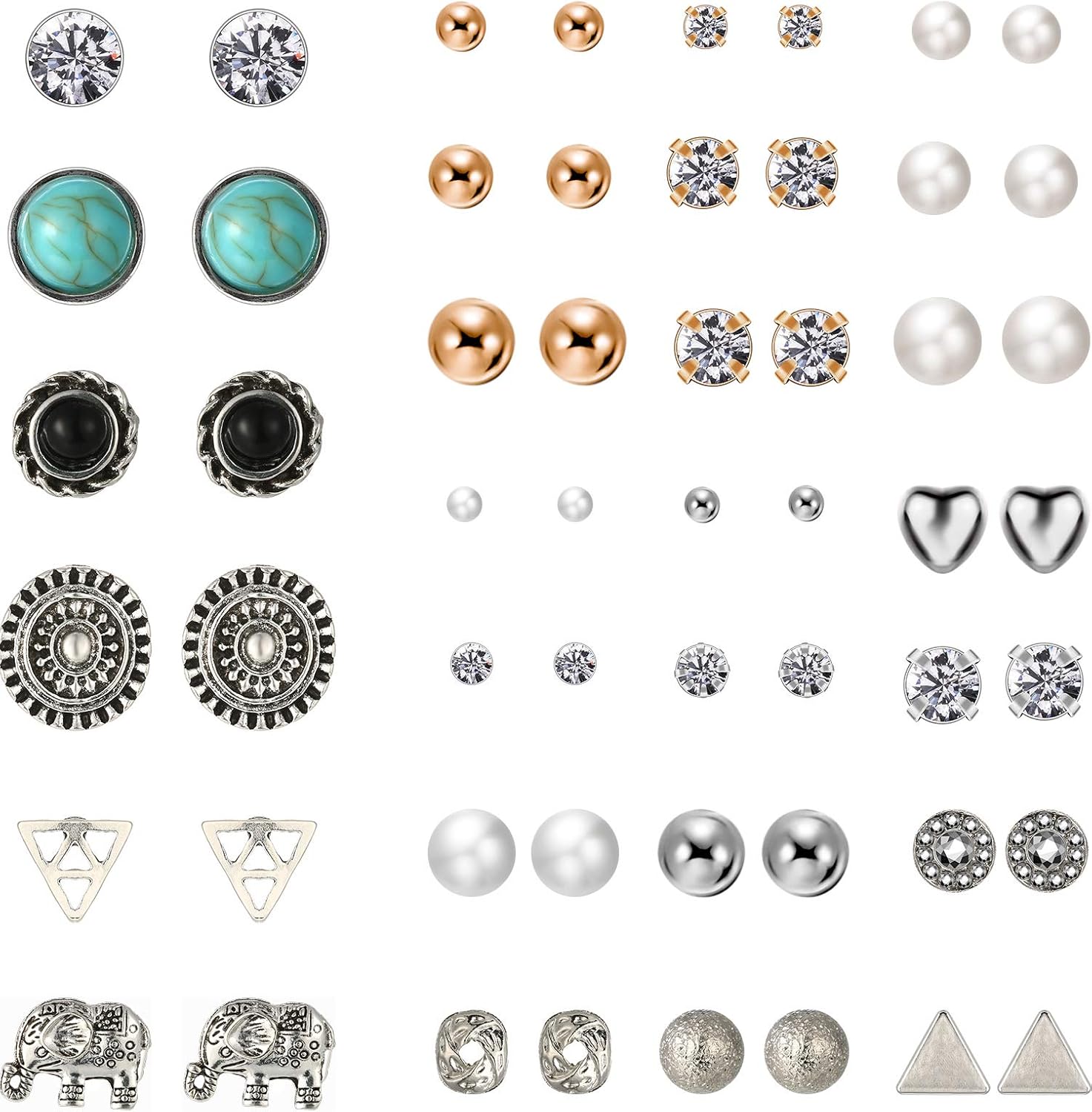 TOODOO 27 Pairs Multiple Stud Earrings Set Cute Vintage Earrings for Girls Women Men