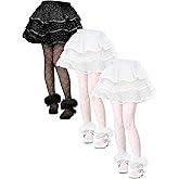 Fourluoo 3 Pairs Girls Lace Tights for First Communion Kids Sheer Fishnet Stockings Toddler Dance Pantyhose