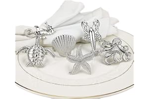 Yhridcaz Assorted Ocean Style Napkin Ring Silver Nautical Serviette Rings for Home Décor Set of 6 Gift Box Packing to Hostess
