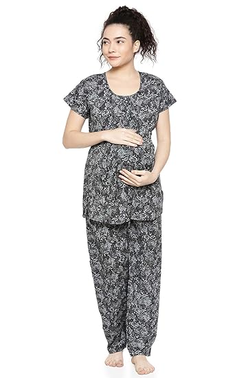 Womens Maternity Nightsuit Set with Feeding Option