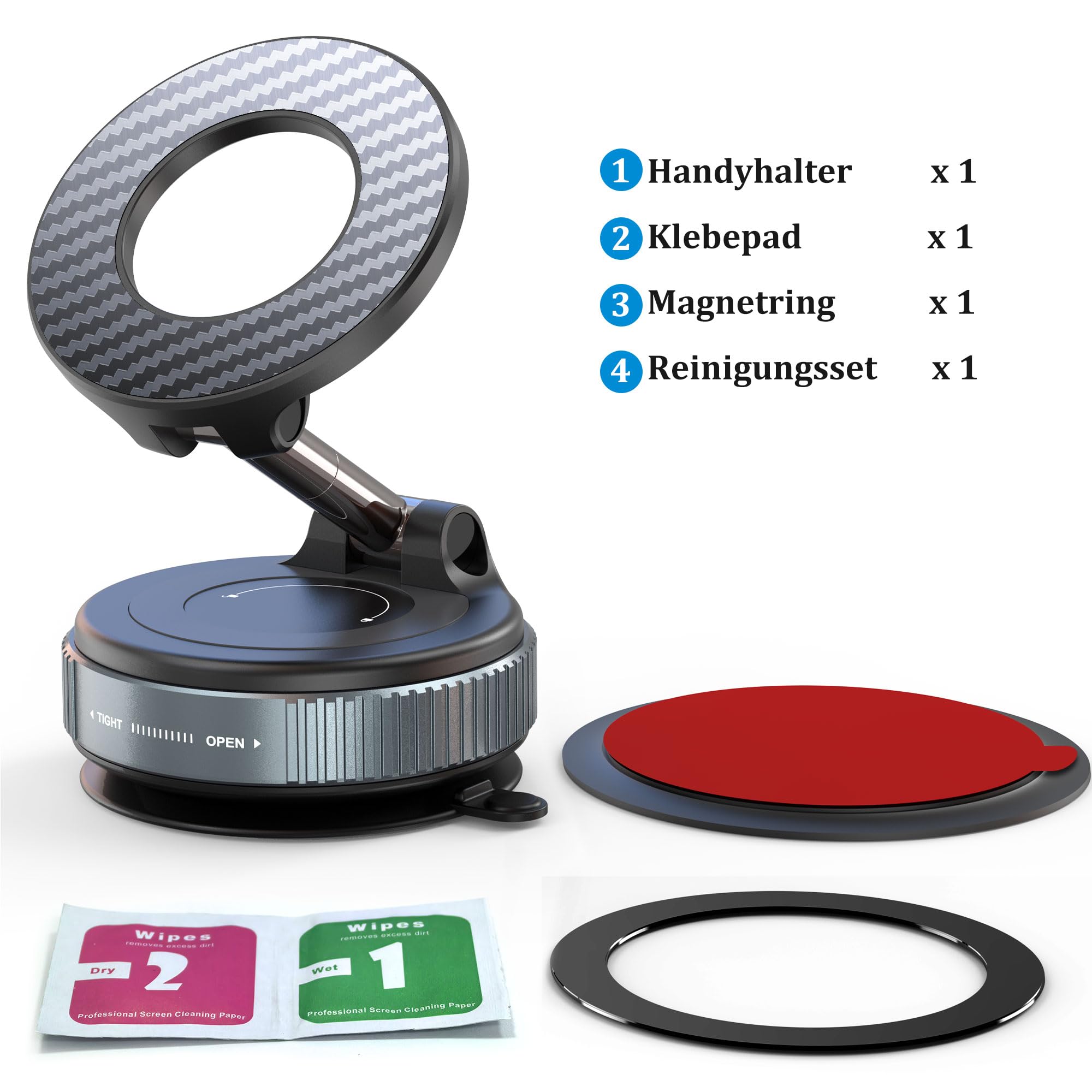 PlusAcc Vakuum Handyhalterung Auto für Magsafe - 360° Drehbar Zusammenklappbar Tragbar Magnetisch Handy Halter für 17/16/15/14/13/12 an Windschutzscheibe/Armaturenbrett/Spiegel befestigt 7