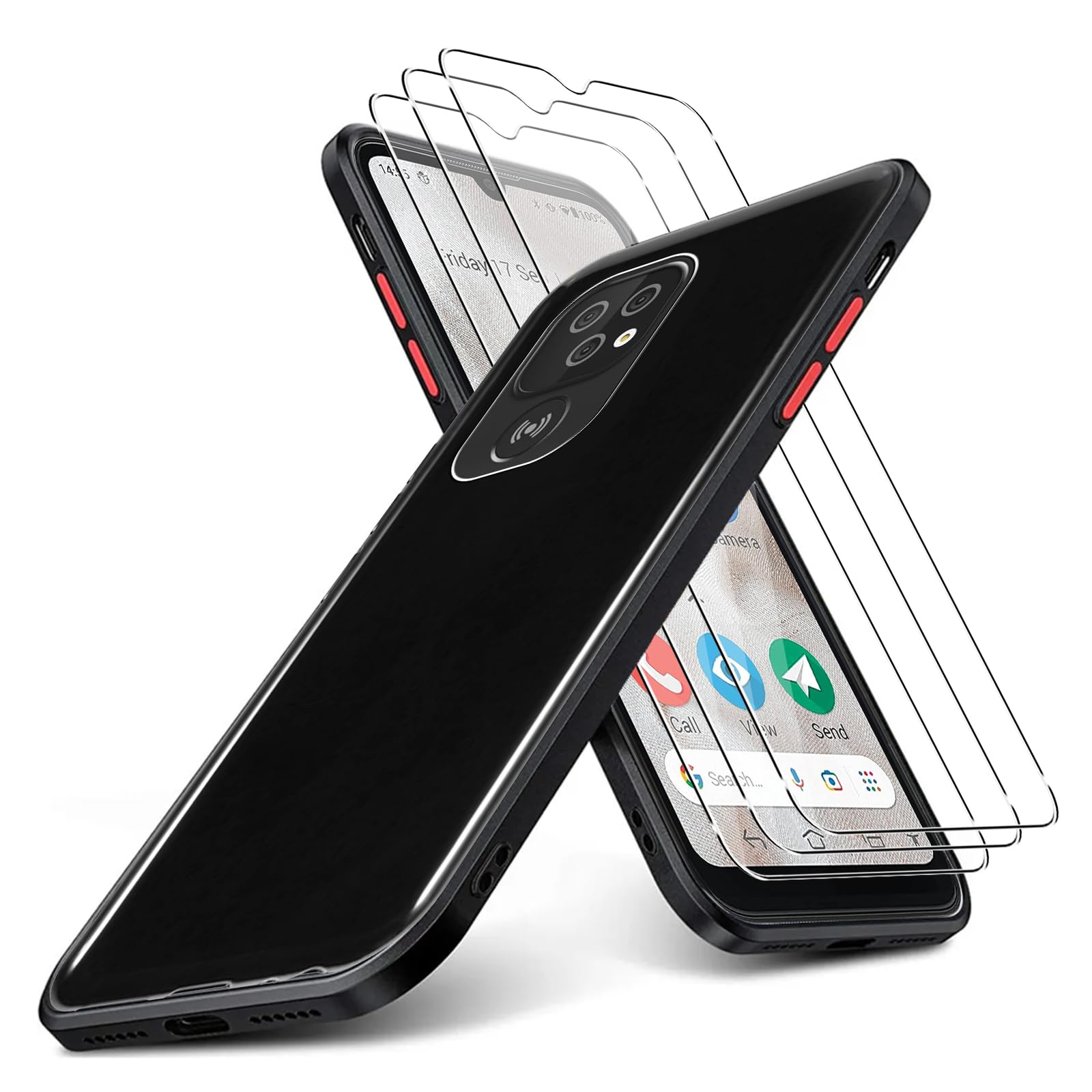 KUSINHOKA Case Compatible with Doro 8100/Doro 8100 Plus+ 3 Pack Screen Protector Tempered Glass,Anti Scratch,Drop Protection,Non Slip Soft TPU Thin Full Body Protective Phone Cover,Black