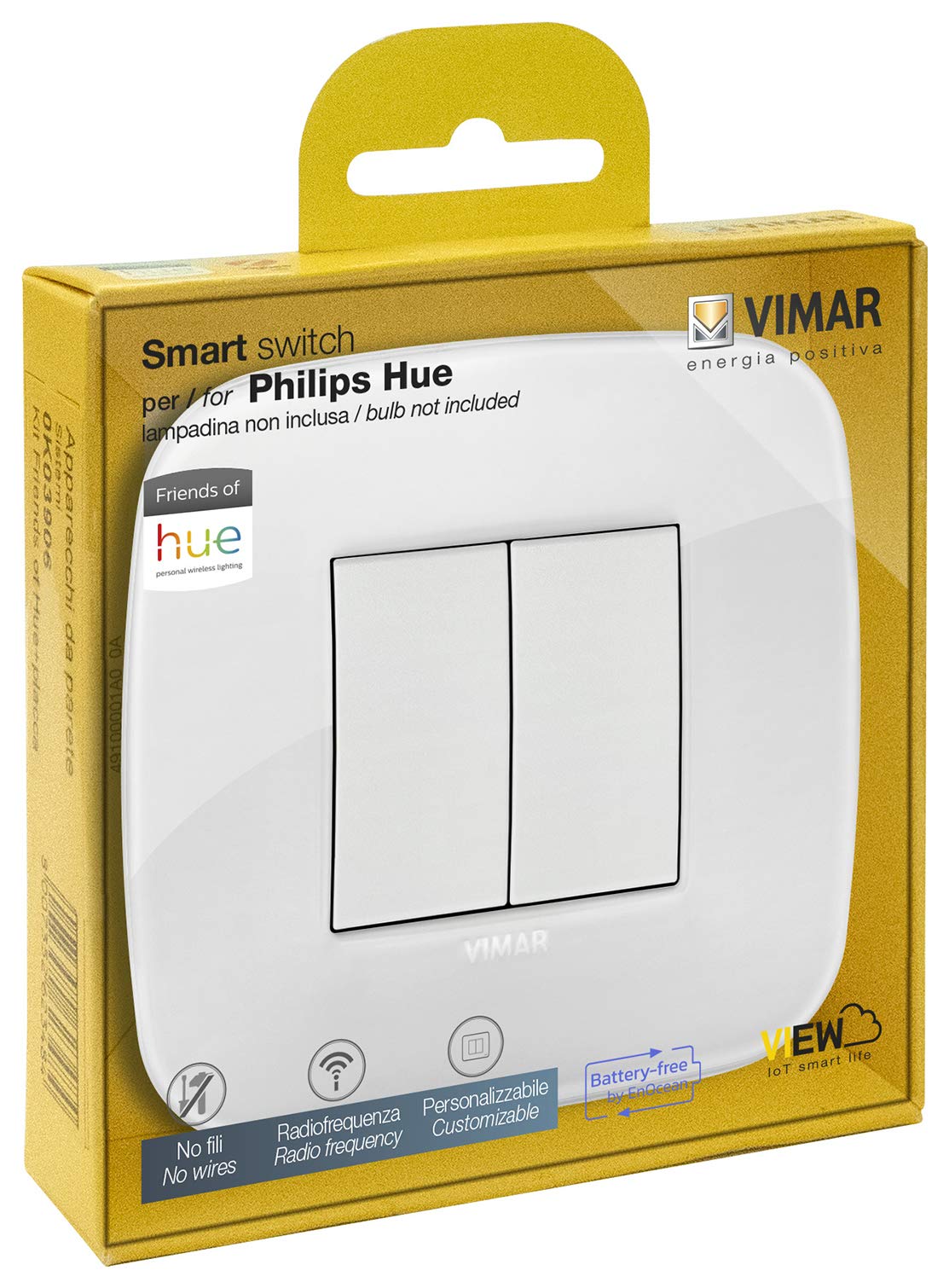 VIMAR 0K03906.06 Arké Round Friends of Hue Smart Switch Kit, Wireless Light Switch Without Battery, Dimmer Switch Kit Contains Double Cover Plate, Mounting Frame, Switch and 2 Buttons White