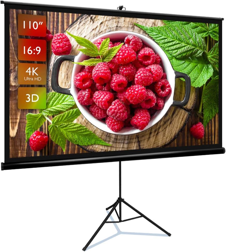 Projector Screen with Stand 110 inch 16:9 HD 4K Portable Indoor Outdoor Movie Screen Foladable Outdoor Projector Screen Pull Up Projector Screen with Stand for Office,Home Theater, Backyard Movie.