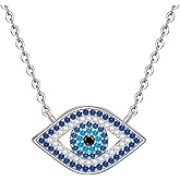 Evil Eye Necklace for Women Sterling Silver Greek Evil Eye Pendant Necklace Turkish Blue Charm Jewelry Lucky Christmas Protection Gifts