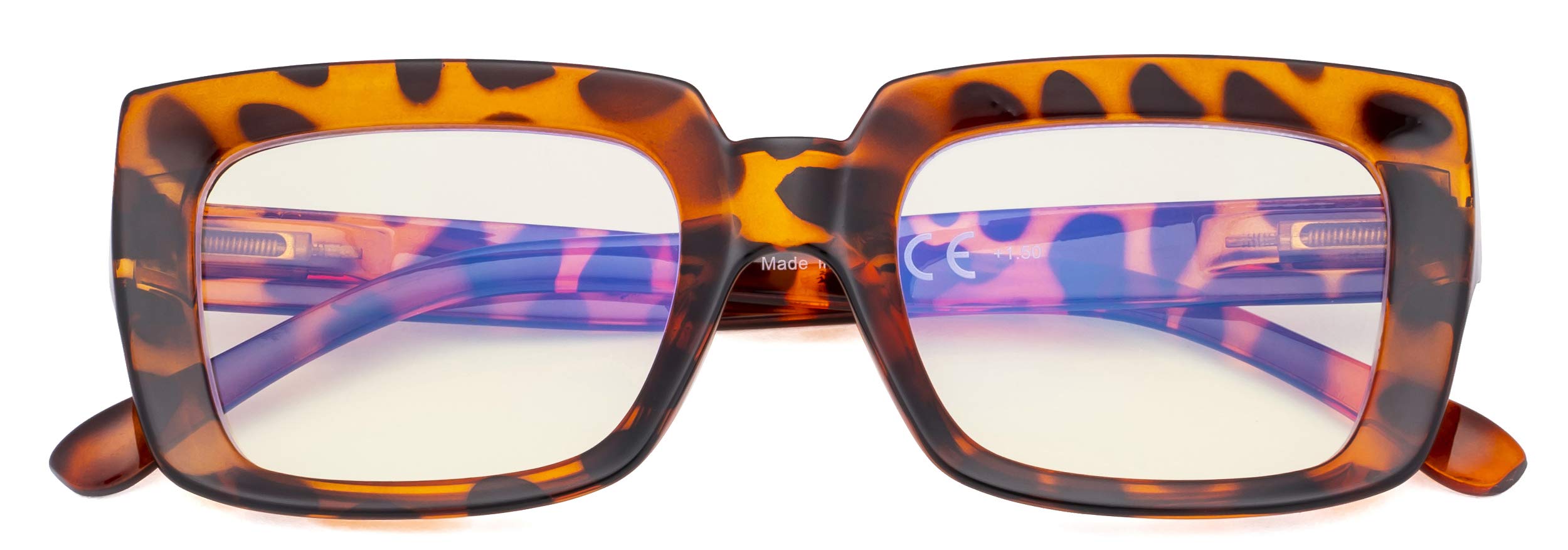 CessBlu Ladies Oversized Blue Light Filter Glasses Blocking UV Rays Computer Readers for Women Reading Oprah Style (Tortoise) +1.5
