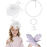 Girls Tea Party Fascinators Hats with Lace Gloves Pearl Necklace Earring Jewelry for Tea Party Wedding Accessories
