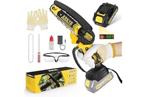 XSEYE Mini Chainsaw Cordless 6 Inch, Battery Powered Handheld Chainsaws with 21V 2.0Ah Battery & Charger, Small Electric Chain Saw for Wood Tree Cutting Gardening Tools, Dad Birthday Gifts for Men