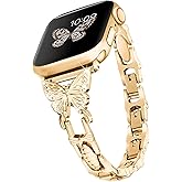 wipalor Butterfly Band for Apple Watch Bands 46mm 44mm 45mm 46mm 42mm 49mm for Women, Metal Dressy iWatch Bands for Women, Designer Cute Strap for Apple Watch Series 11 10 9 8 7 6 5 4 3 Ultra SE-Gold