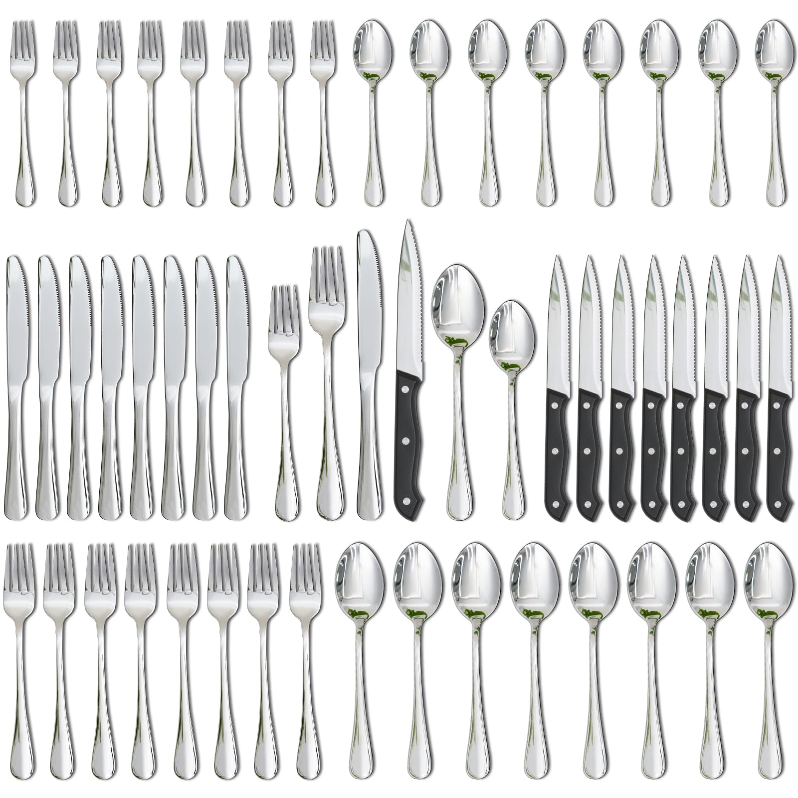 Photo 1 of Astercook Silverware Set 48-Piece Flatware with Steak Knives Food-Grade Stainless Steel Cutlery for 8 Mirror Polished Utensils Set Include Spoons and Forks for Home Kitchen Restaurant
