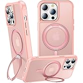 ZHOGTNEG 360° Magnetic Swivel Ring for iPhone 14 pro case, Built-in Metal Stand and Ring Holder, Magsafe Compatible, Military Grade Protection, Shock and Vibration Resistant- Pink