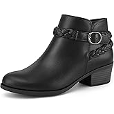 mysoft Women's Ankle Boots Low Chunky Heel Round Toe Wide Width Short Booties Side Zipper