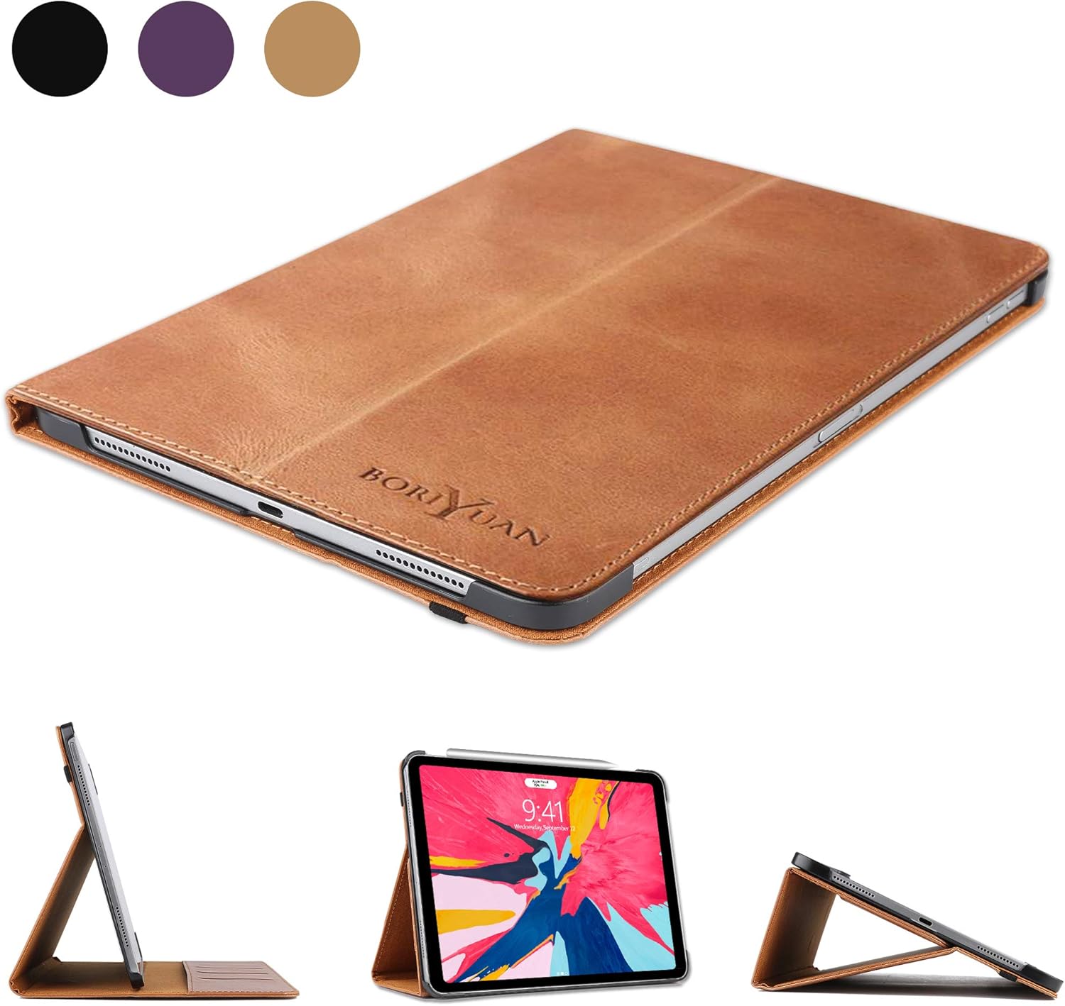 Boriyuan Leather Case for iPad Pro 11" 2018[Support Apple Pencil Pair