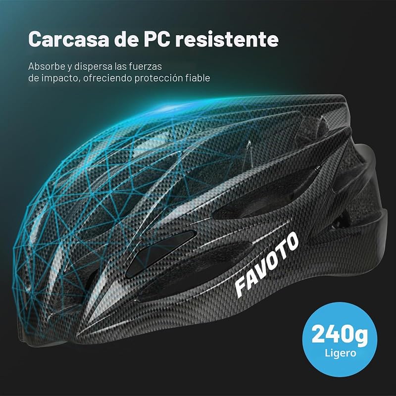 Casco Bicicleta Adulto, Ligero Transpirable Hombre, Carbono M