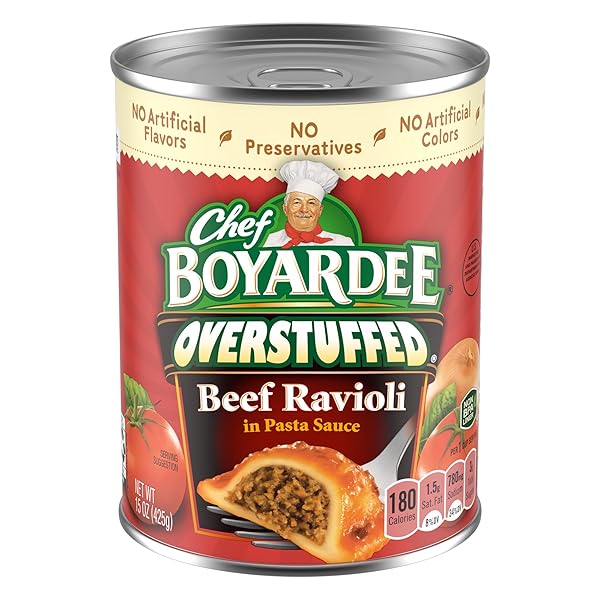 CHEF BOYARDEE OVERSTUFFED BEEF RAVIOLI, 15 OZ CAN
