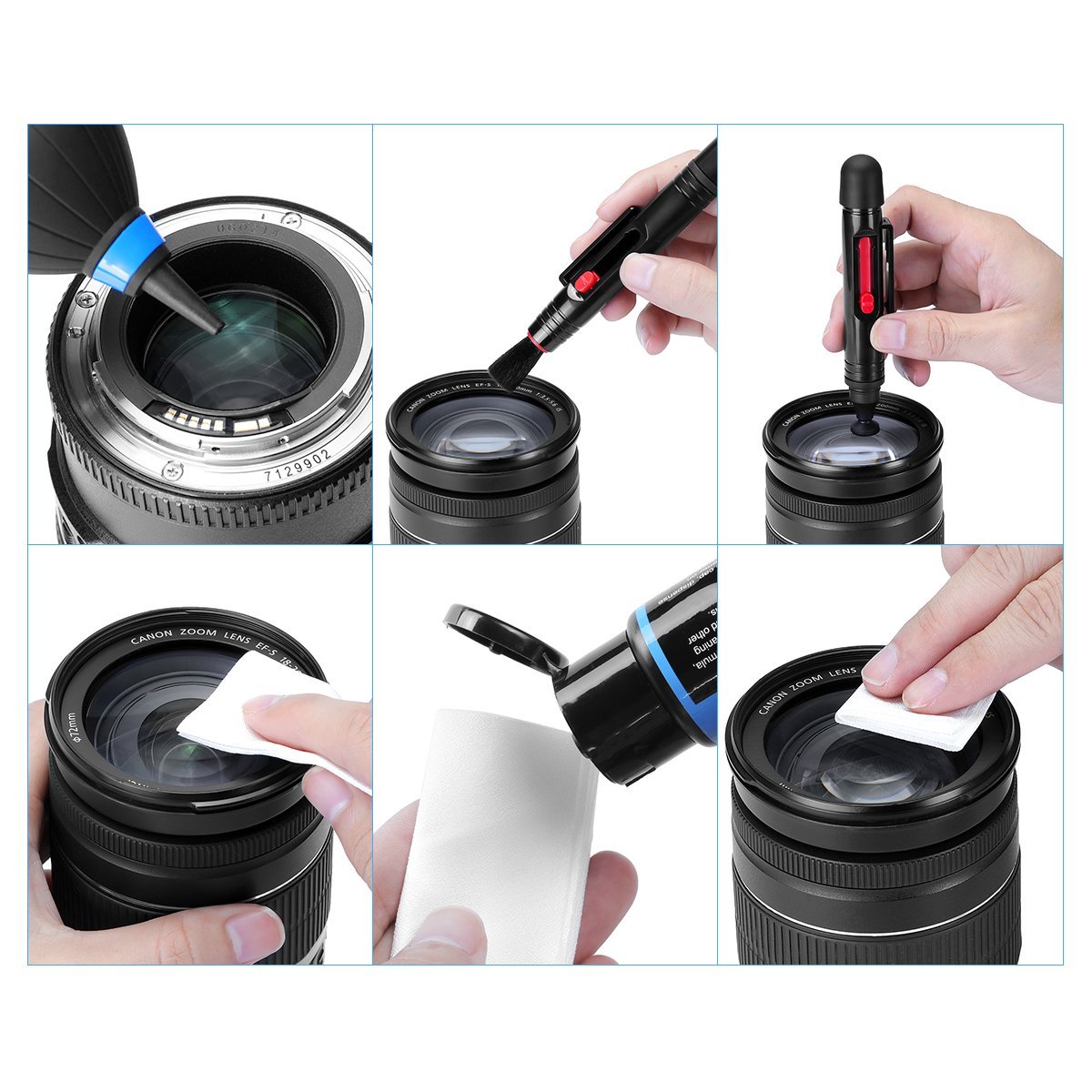 Kit de Nettoyage pour caméra,GLISTENY Kit de nettoyage professionnel 21 en 1 Édition voyage, solution de nettoyage non toxique sans alcool, souffleur d\'Air, crayon de lentille, tissu de lentille, lingette de nettoyage, cotton-tige, pour Ap