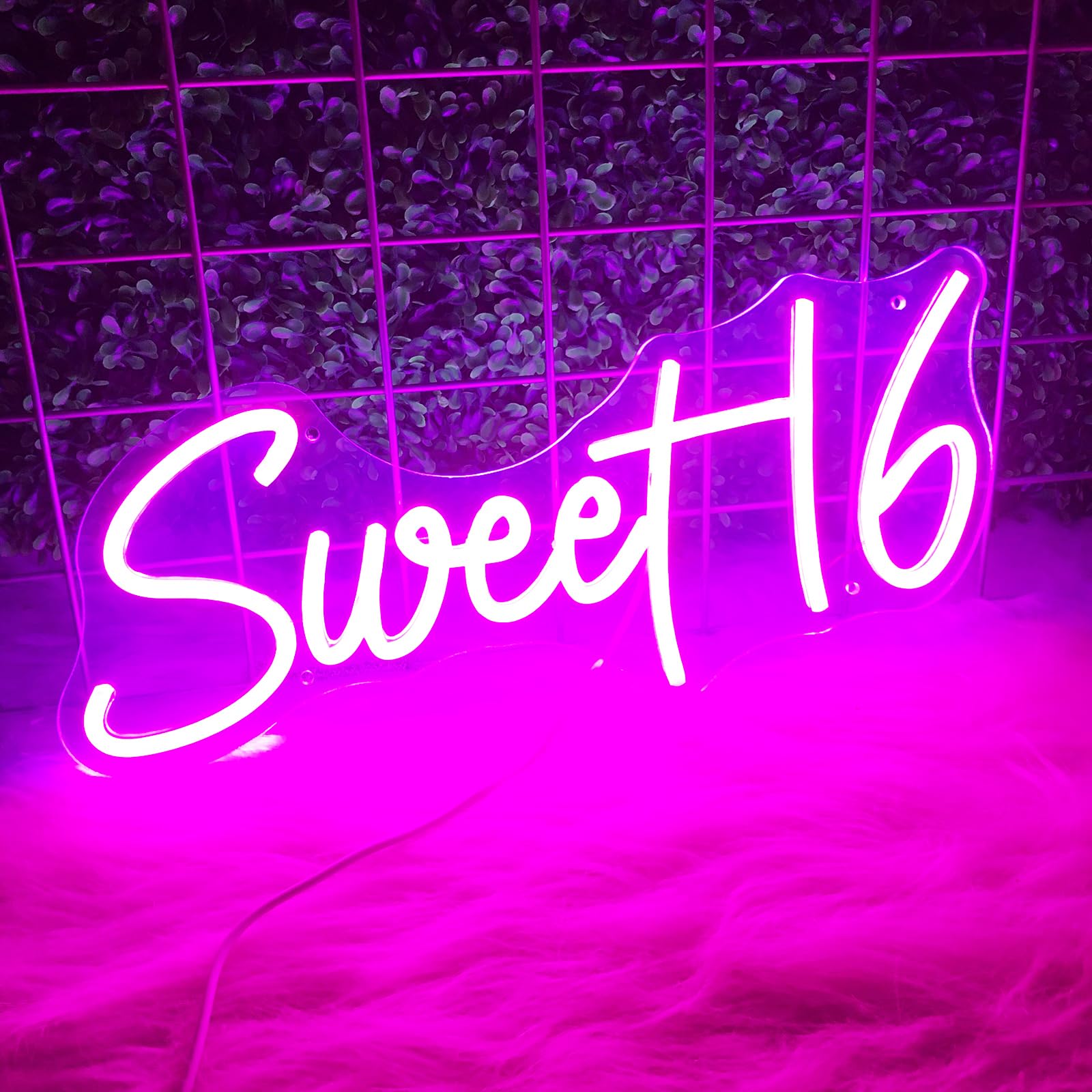 Photo 1 of 16.8 Inch Sweet 16 Neon Sign, USB Powered with Dimmer Switch 16th Birthday Party Sign, Sweet Sixteen Party Supplies, Happy 16th Birthday Decorations for Girls (Pink)