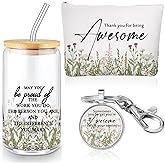 Ziliny 3 Pcs Christian Gift for Women Faith Bible Verse 16 oz Glass Cup with Lid Scripture Keychain Makeup Bag Inspirational Religious Gift for Birthday Church Mom(Pride)