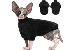 SUNFURA Sphynx Cat Sweater, Hairless Cats Turtleneck Pullover Kitten Sweaters for Cats Only, Warm and Soft Cat Pajamas Shirt with Sleeves Pet Winter Clothes Fleece Jumpsuit for Puppy, Black M
