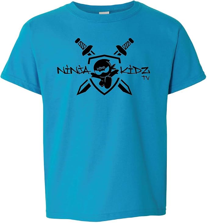 Ninja Kidz- TV Shield Tee: Ninja Kids T-Shirt Short Sleeve (Blue, Youth