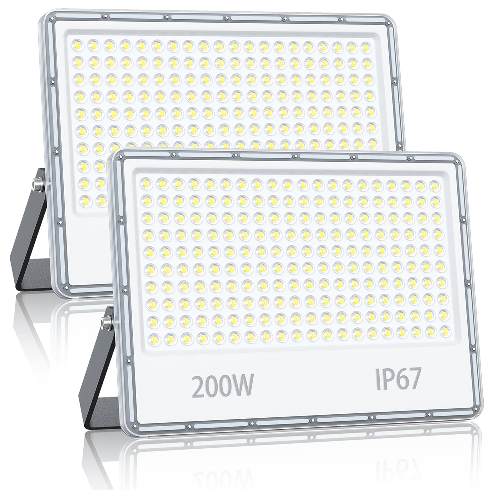 YIQIBRO LED Floodlights 200W 2 Pack - 20000LM 6500K Flood Lights Outdoor Cold White, IP67 Waterproof Mains Powered Security Lighting for Garden, Garage, Patio, Yard