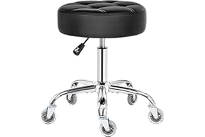 BEWISHOME Rolling Stool with Wheels, Adjustable Stool Heavy Duty 450lb, 360° Swive Rolling Chair for Massage Spa Medical Tattoo, PU Thick Seat Padding Salon Chair(Black) BYD01B
