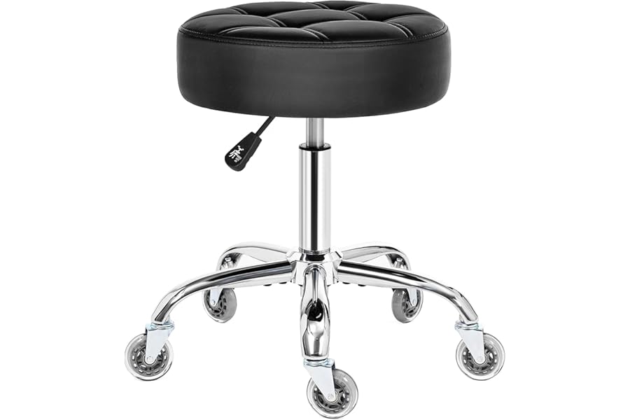 BEWISHOME Rolling Stool with Wheels, Adjustable Stool Heavy Duty 450lb, 360° Swive Rolling Chair for Massage Spa Medical Tattoo, PU Thick Seat Padding Salon Chair(Black) BYD01B