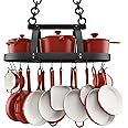 KES Ceiling Pot Rack 34-Inch Hanging Pot Rack for Kitchen Oval Pot and Pan Rack Matte Black Pot Hanger with 20 S Hooks (For 16" and 24" Stud Mount), KUR221S85-BK