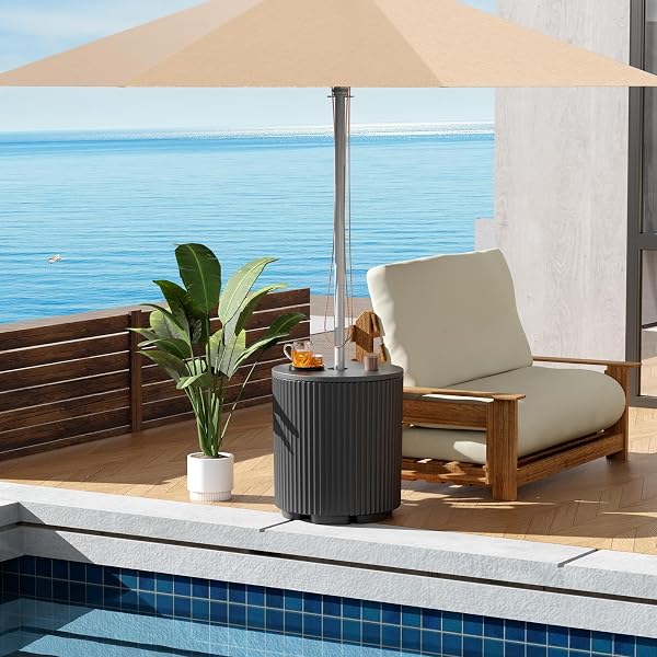 FONTOI OUTDOOR PATIO SIDE TABLE UMBRELLA BASE, PATIO UMBRELLA BASE STAND FITS UP TO 1.5 INCH POLE, WITH UMBRELLA BASE WEIGHT, LOUNGER SMALL OUTDOOR COFFEE TABLE, DRINK TABLE BAR