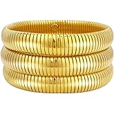 HIIXHC 18K Gold Plated Bracelets Set for Women Flexible Snake Chain Stackable Bracelets Wristband Bangle Chunky Bracelets for Women