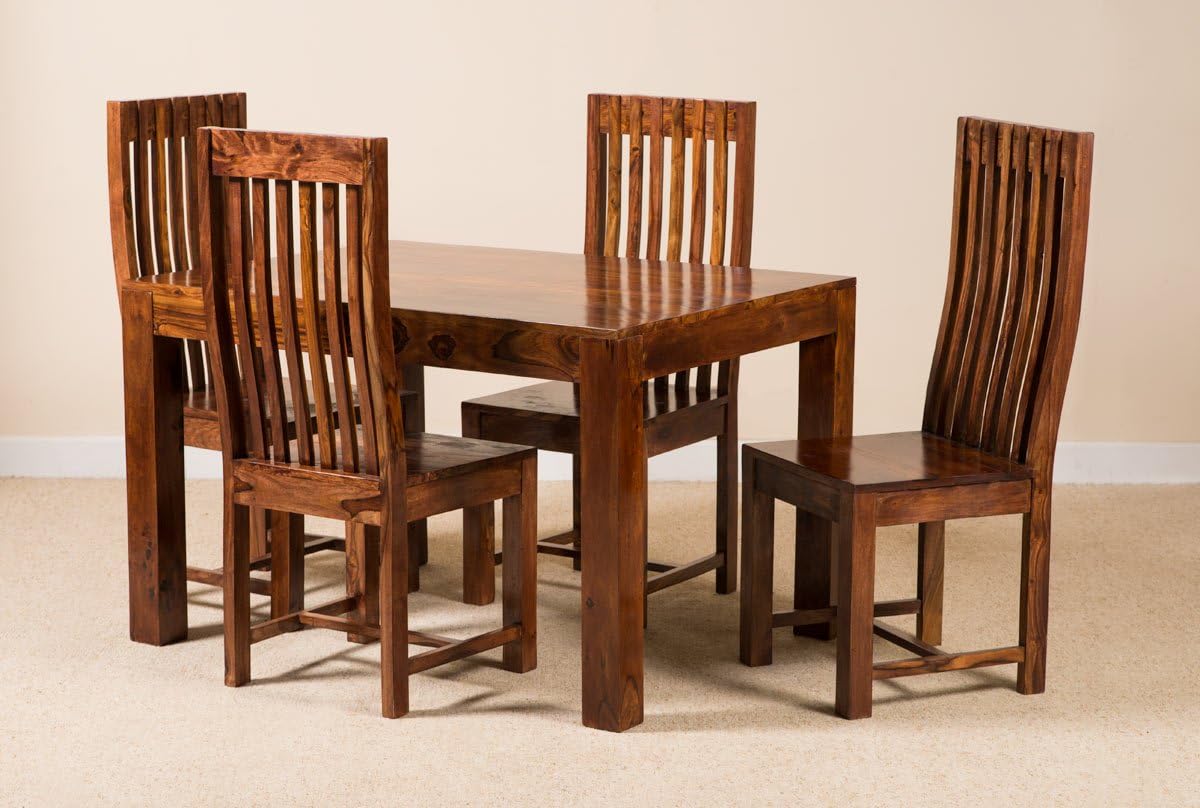 Solid Sheesham Wood 120cm 4-Seater Dining Set - Dining Room Furniture