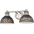 Golden Lighting Kinsley 2-Light Vanity Light in Aged Galvanized Steel and Antique Black Iron