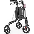 HOMLAND 3 Wheel Walkers for Seniors, FSA/HSA Eligible Foldable Wheeled Rollator with Cane Hold and Cup Hold, Lightweight Three Wheel Rolling Walker Height Adjustable for Seniors