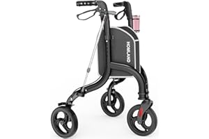 HOMLAND 3 Wheel Walkers for Seniors, Foldable Wheeled Rollator with Cane Hold and Cup Hold, Lightweight Three Wheel Rolling Walker Height Adjustable for Seniors