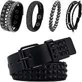 YMO Studded Belt, Spiked Bracelets Punk Rock Black PU Leather Belt | Y2K Goth Emo Belt, Adjustable, Waist 31