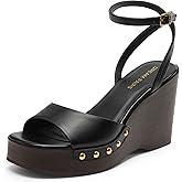 DREAM PAIRS Wedge Sandals for Women,Dressy Platform Square-Toe Ankle Buckle Studded Fashion Sandals for Summer