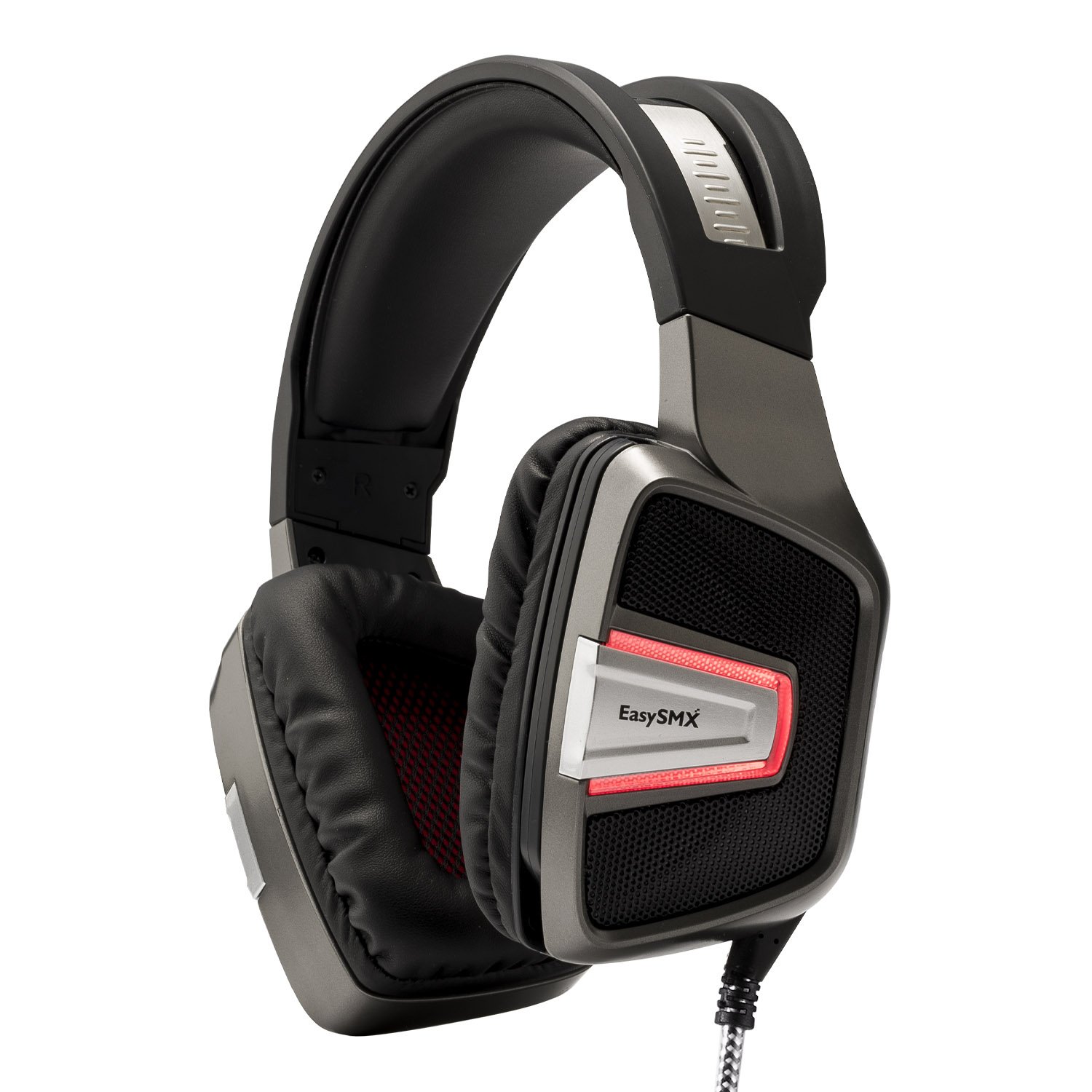 EasySMX PS4 Gaming Headset Professional Wired Over-ear Gaming Headset with Bass Vibration Control Hidden Mic USB Stereo Sound Card Plug and Play Driver-free for PC/PS4 (Grey)