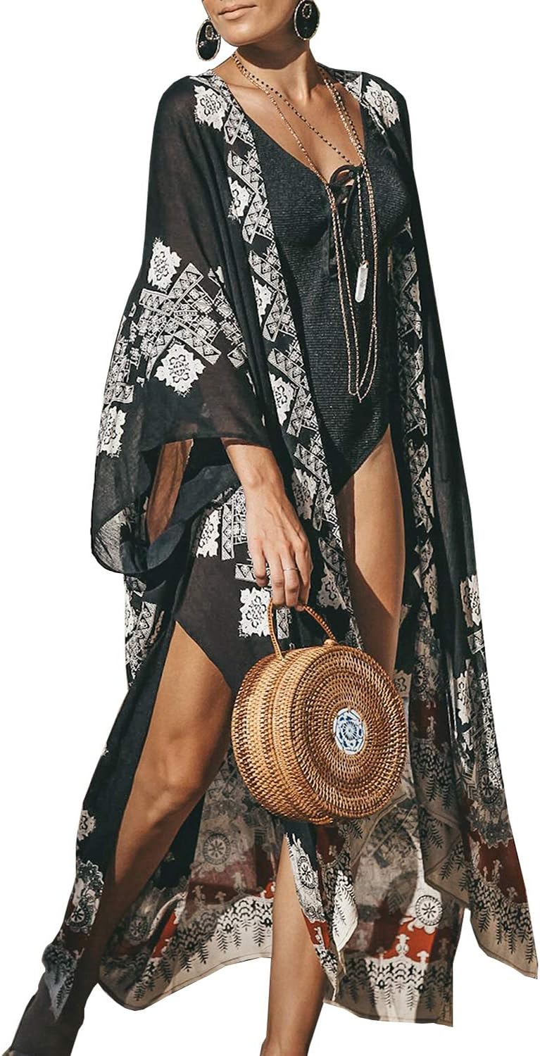 ChainJoy Women’s Chiffon Long Kimono Sheer Loose Cardigan Lightweight Breathable Cover ups