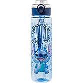 Silver Buffalo Disney Lilo and Stitch Plastic Water Bottle with Locking Lid, Strap, and Straw, 33 Ounces