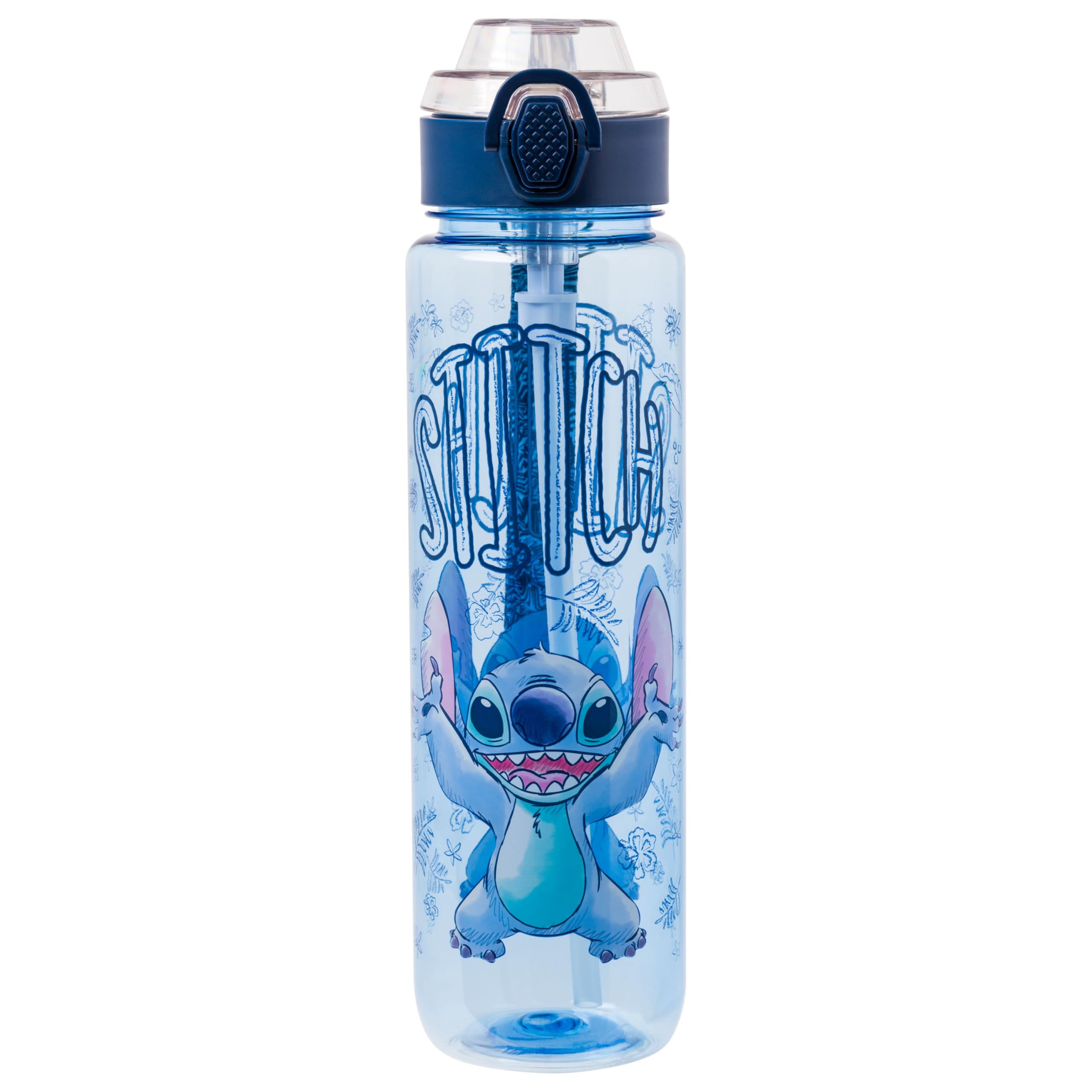 Photo 1 of *Minor Damage*
Silver Buffalo Disney Lilo and Stitch Plastic Water Bottle with Locking Lid, Strap, and Straw, 33 Ounces