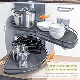 XEMQENER Kitchen Blind Corner Pull-Out Shelving Unit 2 Tiers Grey Open Right view 5