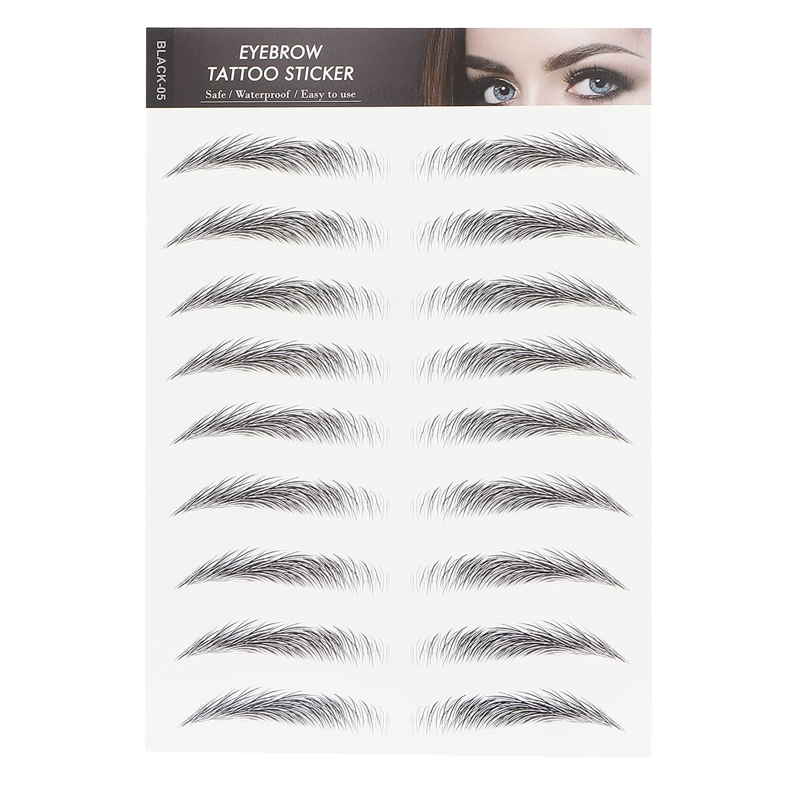 Eyebrow Transfers Sticker - Waterproof, Long Lasting, Portable, Hair-Like Eyebrow Tattoo Sticker for Women (BLACK-05)