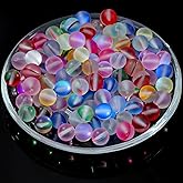 Guoxin 100Pcs Moonstone Matte Iridescent Glass Beads Aurora Frosted Glitter Beads for Bracelets DIY Jewelry Making (6MM, Matte Mixed)