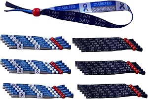 A1C WEAR 30pk Diabetes Awareness Reversible Cloth Wristbands with Non-locking Slide Bead - Diabetes Awareness/I Am Greater than Highs and Lows