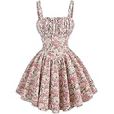 SHENHE Girl's Floral Bow Ruched Corset Dress Smocked Flowy Fit and Flare Boho Sundress