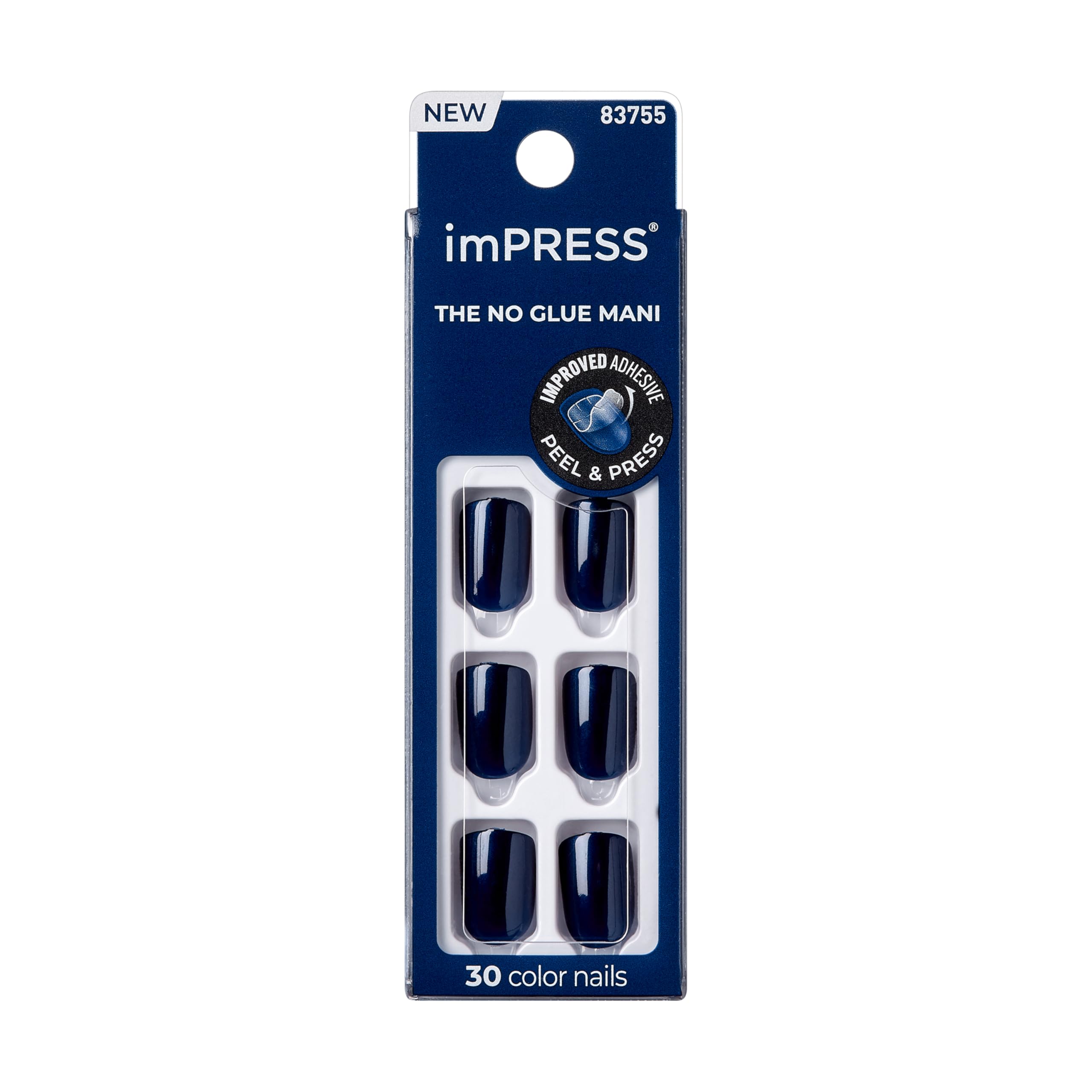 KISS imPRESS No Glue Mani Press On Nails, Color, 'Never Too Navy', Blue, Short Size, Squoval Shape, Includes 30 Nails, Prep Pad, Instructions Sheet, 1 Manicure Stick, 1 Mini File - Image 8