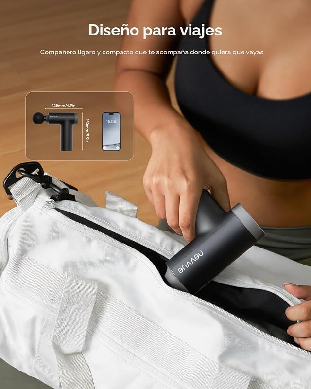 Mini pistola de masaje con calor,Pistola de masaje de tejido profundo NEVVUE con 9 velocidades y 4 cabezas,Pistola de masaje de músculo de percusión,Negro