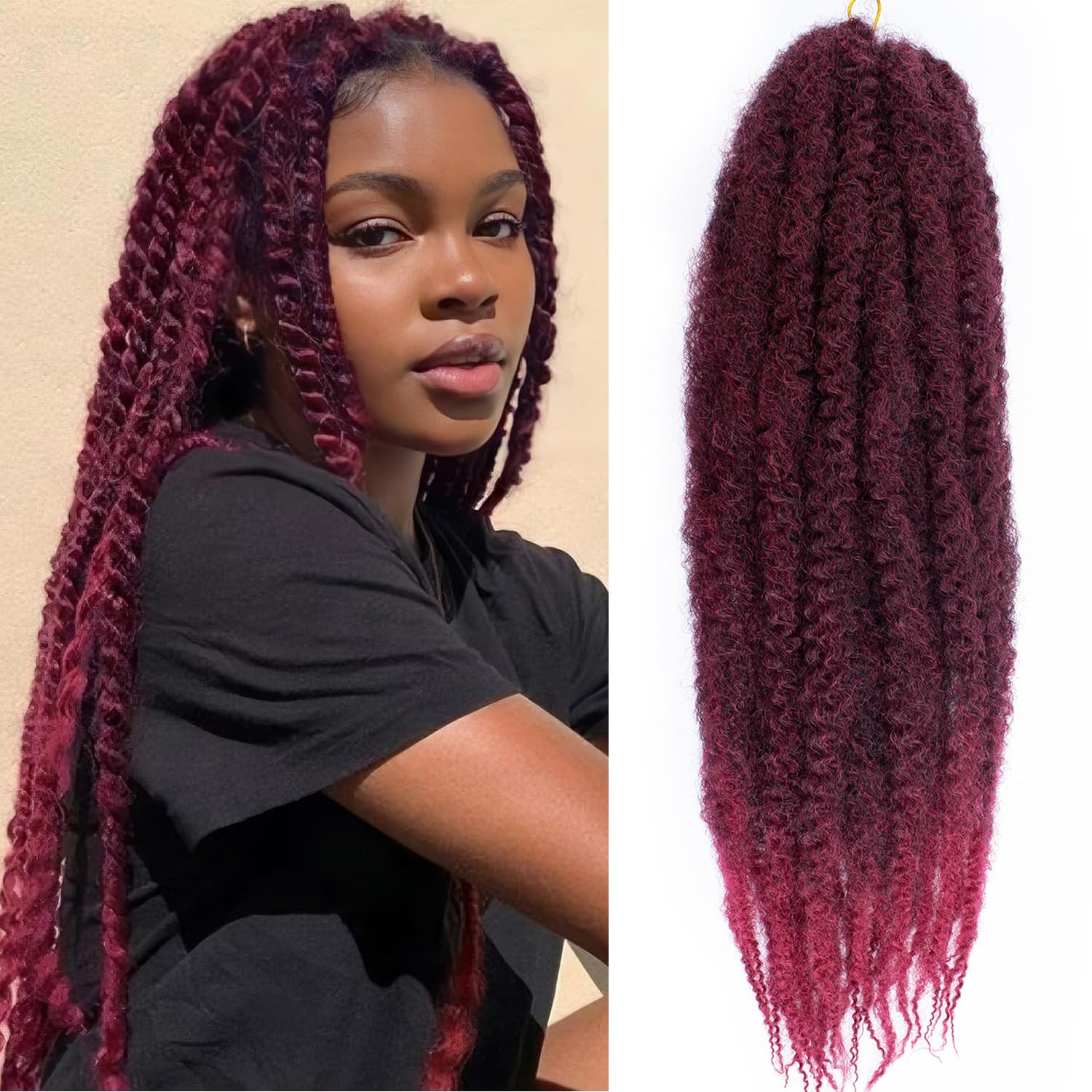 Mscat Marley Afro Kinky Twist Braiding Hair - 8 Packs 24 Inch Ombre Faux Locs Crochet Extensions (Tbug#) — image 1