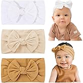 jollybows 3PCS Baby Nylon Headbands Hairbands Hair Bow Elastics for Baby Girls Newborn Infant Toddlers Kids (8-White+Beige+Ginger, 1 Count (Pack of 3))