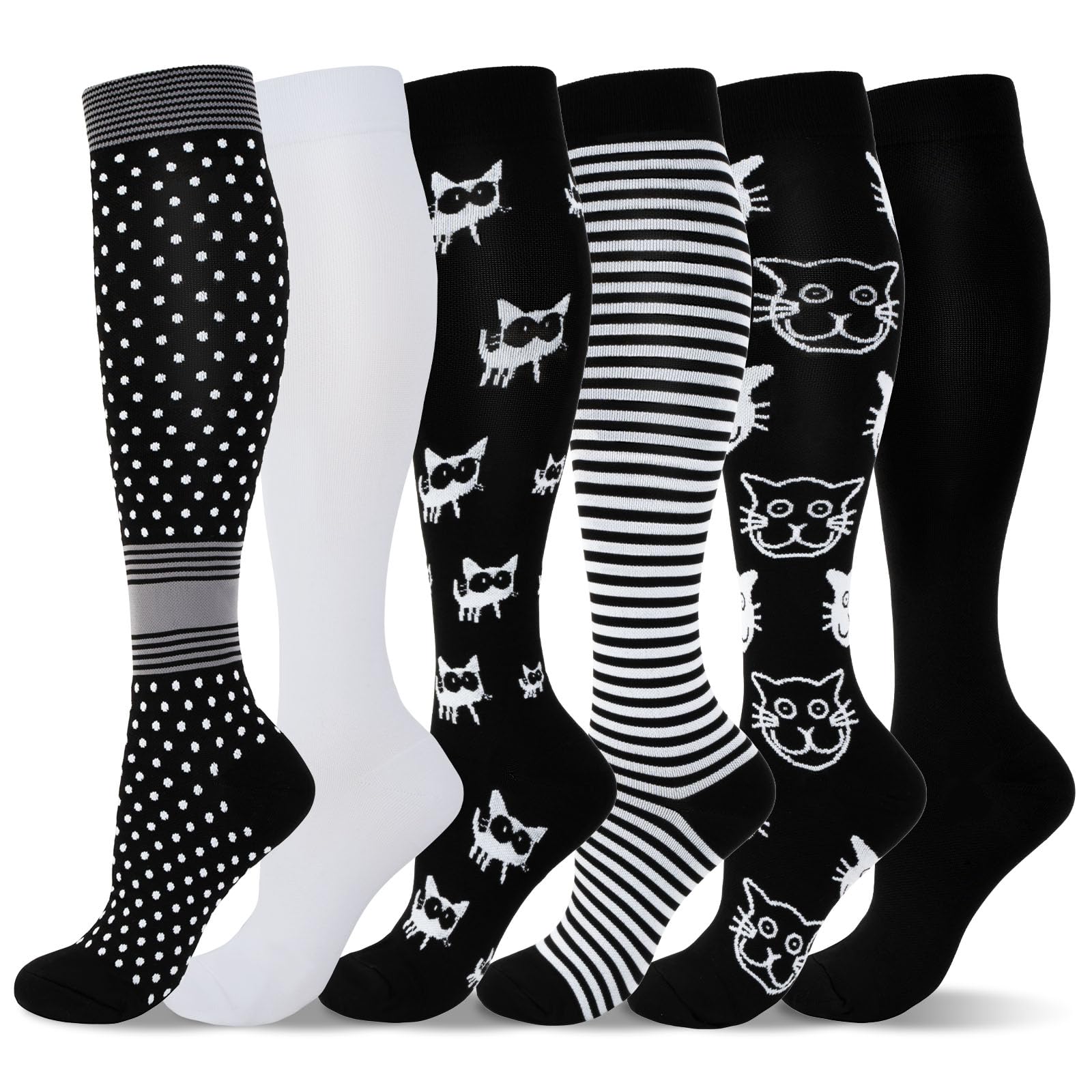 LEOSTEP 6 Pairs Compression Socks for Men & Women, Everyday Support for Travel, Work & Active Lifestyle, Comfortable Breathable Stockings Hiking Travel & Flight Socks — image 1